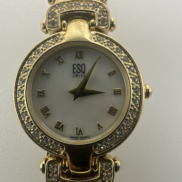 ESQ Esquire by Movado Watch Ladies Gold Tone Crystal Bezel Runs Well Elegant - Picture 10 of 11